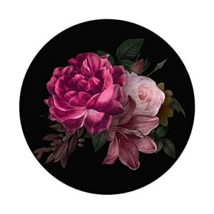 Purple pink flower Black Background floral rose Botanical PopSockets Swappable PopGrip