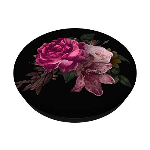 Purple pink flower Black Background floral rose Botanical PopSockets Swappable PopGrip