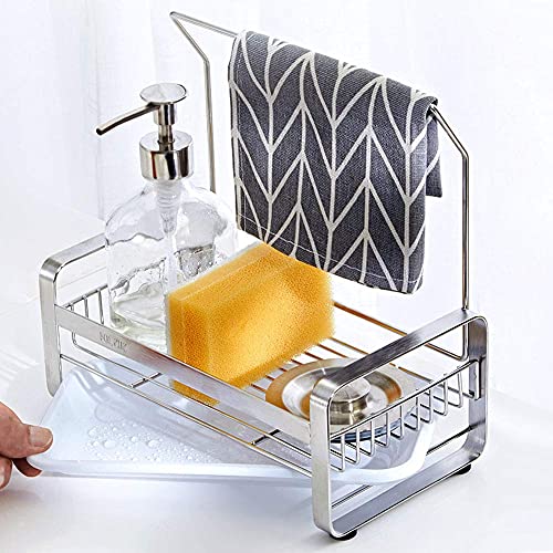 Sponge Holder - Kitchen Sink Organizer - Sink Caddy - Sink Tray - SUS304 Stainless Steel Soap Holder,9.45 x5.15 x8.1 inches,Large Size