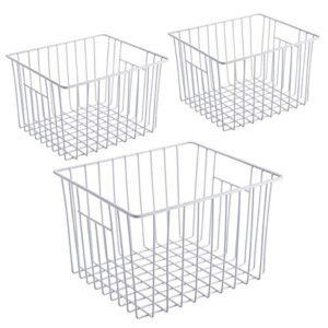 ipegtop deep refrigerator freezer baskets, large household wire storage basket bins organizer with handles for kitchen, pantry, freezer, cabinet, closets, pearl white, set of 3