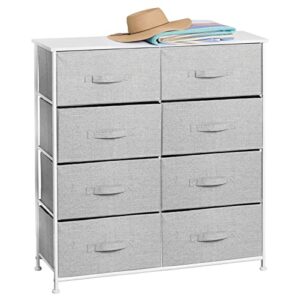 mdesign 38.31" high steel frame/wood top storage dresser furniture unit with 8 removable fabric drawers - large bureau organizer for bedroom, living room, or closet - lido collection, gray
