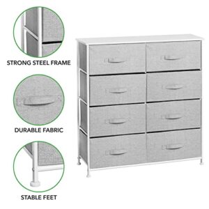 mDesign 38.31" High Steel Frame/Wood Top Storage Dresser Furniture Unit with 8 Removable Fabric Drawers - Large Bureau Organizer for Bedroom, Living Room, or Closet - Lido Collection, Gray