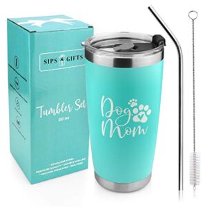 dog mom tumbler- 20 oz travel mug for dog lovers christmas birthday gift with premium sealed lid, stainless steel straw