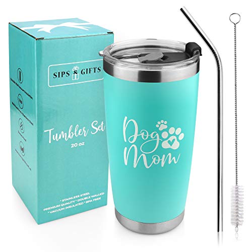 Dog Mom Tumbler- 20 oz Travel Mug for Dog Lovers Christmas Birthday Gift With Premium Sealed Lid, Stainless Steel Straw