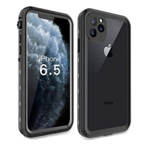 iphone 11 pro max case, iphone 11 pro max waterproof full body rugged clear slim case with built-in screen protector heavy duty shockproof cover underwater cases for iphone 11 pro max (black&gray)