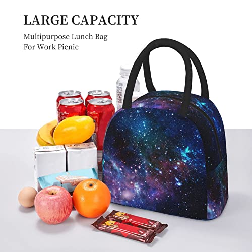 Aeoiba Blue Purple Galaxy Insulated Lunch Bag Tote Handbag lunchbox Food Container Gourmet Tote Cooler warm Pouch For School work Office