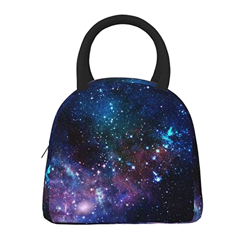 Aeoiba Blue Purple Galaxy Insulated Lunch Bag Tote Handbag lunchbox Food Container Gourmet Tote Cooler warm Pouch For School work Office