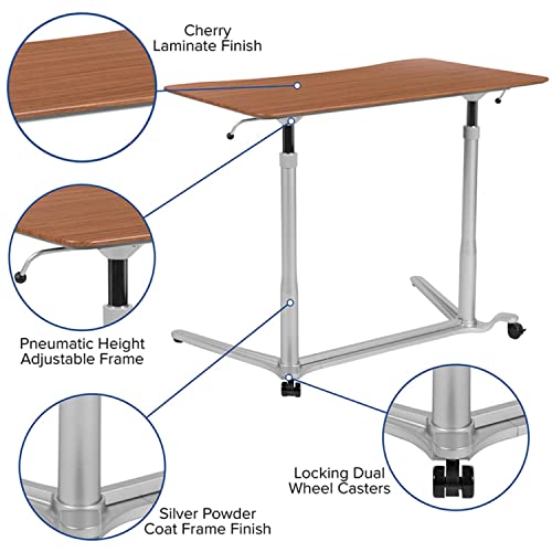 Flash Furniture Merritt Sit-Down, Stand-Up Cherry Computer Ergonomic Desk with 37.375"W Top (Adjustable Range 29" - 40.75")