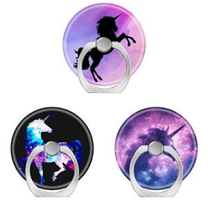 cell phone finger ring holder stand with car mount for smartphone and tablet，kickstand 360 rotation grip stand - blue pink purple nebula unicorn