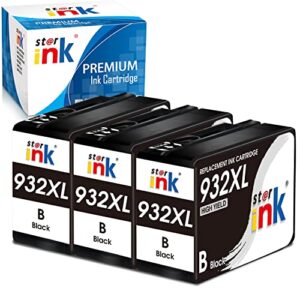 starink for hp 932xl black ink cartridge replacement for hp ink 932 xl for officejet 6600 6700 7610 7612 7510 6100 7110 printer, 3 packs