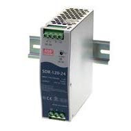 mean well sdr-120-48 din rail power supplies 120w 48v 2.5a active pfc function, enclosed, adj output, input: 88~264 vac, 124~370 vdc