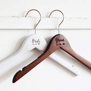 pair of wedding hangers for bride and groom , bridal wedding gift, wood dress hangers