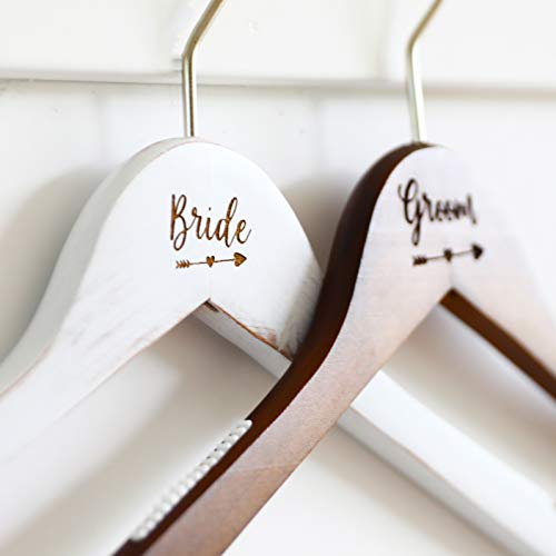 Pair of Wedding Hangers for Bride and Groom , Bridal Wedding Gift, Wood Dress Hangers