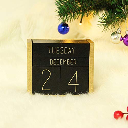 Juegoal Wooden Perpetual Calendar, Wooden Block Daily Calendar Office Desk Accessories (Black)