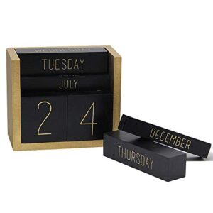 Juegoal Wooden Perpetual Calendar, Wooden Block Daily Calendar Office Desk Accessories (Black)