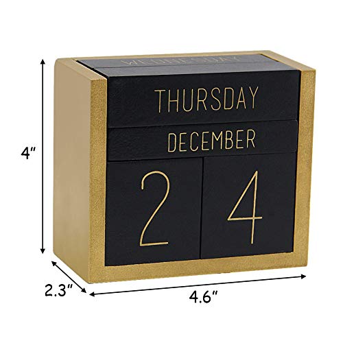 Juegoal Wooden Perpetual Calendar, Wooden Block Daily Calendar Office Desk Accessories (Black)