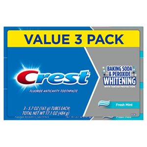 crest cavity and tartar protection toothpaste, whitening baking soda & peroxide, (3 count of 5.7 tubes each), 17.1 ounce