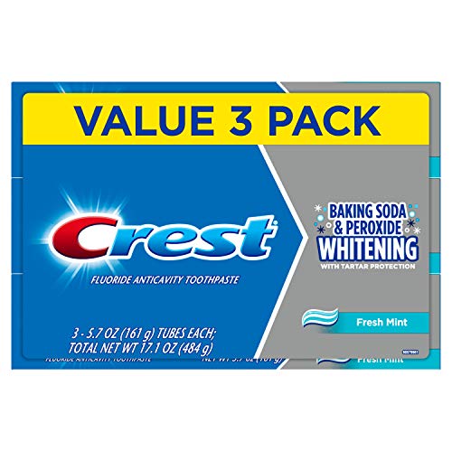 Crest Cavity and Tartar Protection Toothpaste, Whitening Baking Soda & Peroxide, (3 Count of 5.7 Tubes Each), 17.1 Ounce