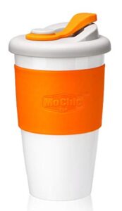mochic cup reusable coffee cup with lid portable travel mug with non-slip sleeve bpa free dishwasher and microwave safe friendly coffee mug (orange,16oz)