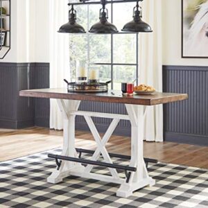 Signature Design by Ashley Valebeck Rustic Farmhouse 36" Counter Height Dining Table, Brown & White