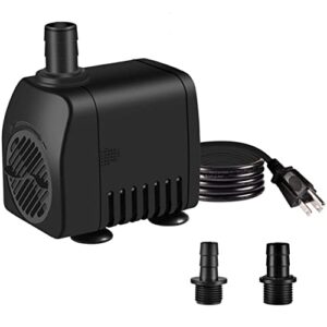 fountain pump 400gph 25w outdoor fountain water pump kit pond pump submersible pump with 2 nozzles hose tubing for aquarium fish tank fountain pond submersible hydroponic and backyard garden