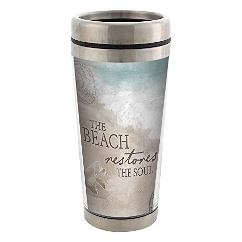 Elanze Designs The Beach Restores the Soul Stainless Steel 16 oz Travel Mug with Lid