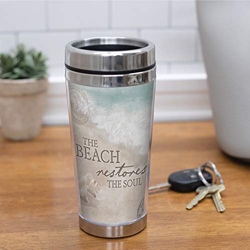 Elanze Designs The Beach Restores the Soul Stainless Steel 16 oz Travel Mug with Lid