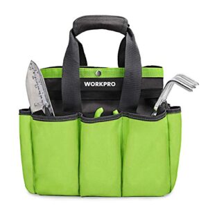 workpro garden tool bag, garden tote storage bag with 8 pockets, home organizer for indoor and outdoor gardening, garden tool kit holder (tools not included), 12" x 12" x 6", great gardening gifts