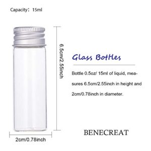 BENECREAT 20 Pack 15ml/0.5oz Glass Bottles Sample Vials with Screwed Aluminum Caps for Wishing Message Bottle, Sample Liquid, Arts & Crafts, Wedding Favors Decorations