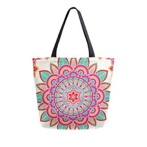 alaza ethnic boho hippie bohemian canvas tote bag top handle purses large totes reusable handbags cotton shoulder bags for women travel work shopping grocery