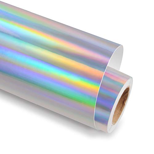 GIRAFVINYL Holographic Vinyl Rainbow Glossy Silver Permanent Vinyl Adhesive Vinyl Roll 12inches X 6 Feet,Craft Vinyl Silver for Vinyl Cutter for DIY Cup Decor,Home Decor,Christmas Vinyl