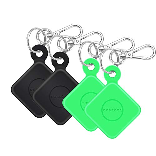 [4 Pack] Fintie Silicone Case with Carabiner Keychain for Tile Mate (2020 & 2018), Anti-Scratch Lightweight Soft Protective Sleeve Skin Cover, Black+Green Glow