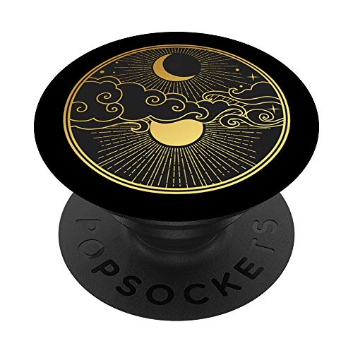 Celestial Sun and Moon Yellow and Black Clouds Stars PopSockets PopGrip: Swappable Grip for Phones & Tablets