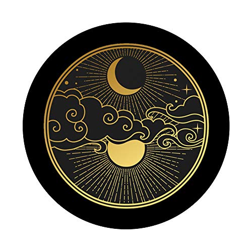 Celestial Sun and Moon Yellow and Black Clouds Stars PopSockets PopGrip: Swappable Grip for Phones & Tablets