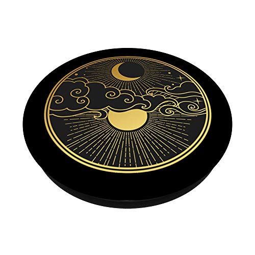 Celestial Sun and Moon Yellow and Black Clouds Stars PopSockets PopGrip: Swappable Grip for Phones & Tablets