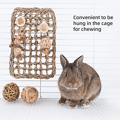 andwe Seagrass Protector Mat with Toys for Rabbit Bunny Chinchilla Guinea Pigs or Other Rodent Pets (11 X 7.87-inch)