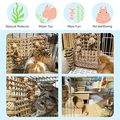 andwe Seagrass Protector Mat with Toys for Rabbit Bunny Chinchilla Guinea Pigs or Other Rodent Pets (11 X 7.87-inch)