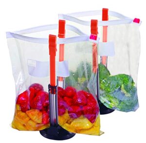 jokari suction cup fortified baggy rack 2 pack for more stability when filling plastic freezer storage zip lock bags. sturdy clips hold containers open to pour leftovers and meal prep ingredients.