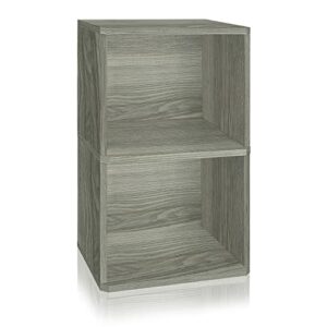 way basics vintage vinyl record cube 2-shelf storage, organizer - fits 170 lp albums (tool-free assembly and uniquely crafted from sustainable non toxic zboard paperboard) grey