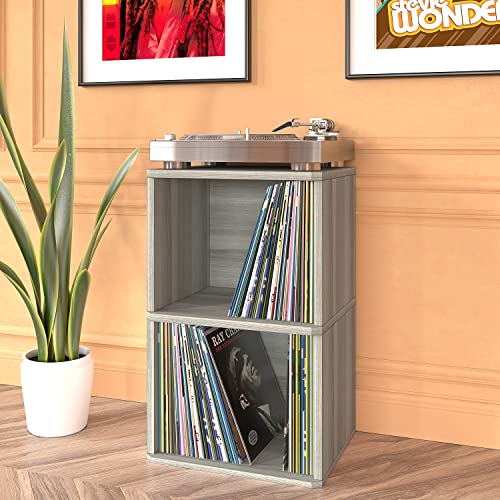 Way Basics Vintage Vinyl Record Cube 2-Shelf Storage, Organizer - Fits 170 LP Albums (Tool-Free Assembly and Uniquely Crafted from Sustainable Non Toxic zBoard Paperboard) Grey