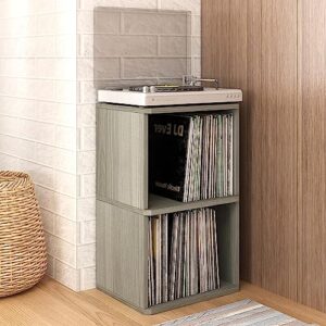 Way Basics Vintage Vinyl Record Cube 2-Shelf Storage, Organizer - Fits 170 LP Albums (Tool-Free Assembly and Uniquely Crafted from Sustainable Non Toxic zBoard Paperboard) Grey