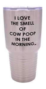 rogue river tactical funny farmer i love the smell of cow poop in the morning large 30 ounce travel tumbler mug cup w/lid sarcastic country farming gift