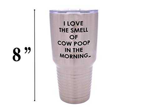 Rogue River Tactical Funny Farmer I Love the Smell of Cow Poop In The Morning Large 30 Ounce Travel Tumbler Mug Cup w/Lid Sarcastic Country Farming Gift