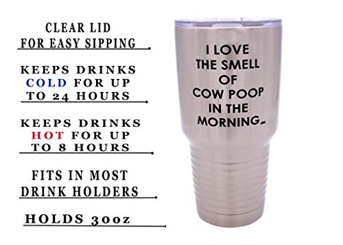 Rogue River Tactical Funny Farmer I Love the Smell of Cow Poop In The Morning Large 30 Ounce Travel Tumbler Mug Cup w/Lid Sarcastic Country Farming Gift