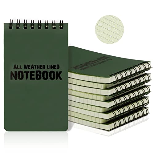 RETON 10 Pack Waterproof Notebook, 3 x 5 Inches Pocket Notepad, All-Weather Memo Pads with Top-Spiral, Tactical Steno Pads with Grid for Outdoor Activity Recording (Army Green)