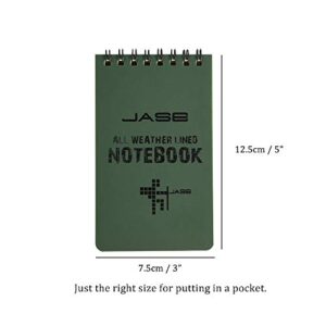 RETON 10 Pack Waterproof Notebook, 3 x 5 Inches Pocket Notepad, All-Weather Memo Pads with Top-Spiral, Tactical Steno Pads with Grid for Outdoor Activity Recording (Army Green)
