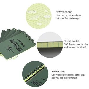 RETON 10 Pack Waterproof Notebook, 3 x 5 Inches Pocket Notepad, All-Weather Memo Pads with Top-Spiral, Tactical Steno Pads with Grid for Outdoor Activity Recording (Army Green)