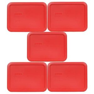 pyrex 7210-pc 3 cup red rectangle plastic food storage lid, made in the usa - 5 pack