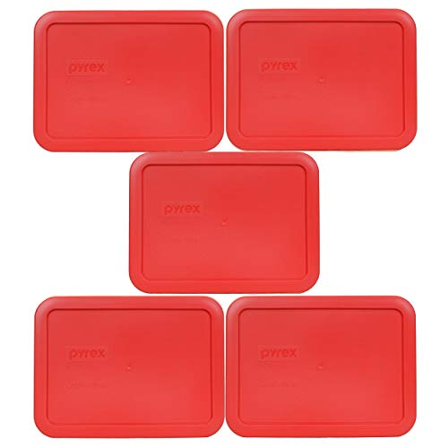 Pyrex 7210-PC 3 Cup Red Rectangle Plastic Food Storage Lid, Made in the USA - 5 Pack