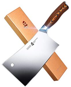 tuo meat cleaver - heavy duty meat chopper - high carbon german stainless steel butcher knife - pakkawood handle kitchen chopping knife - gift box - 7 - fiery phoenix series